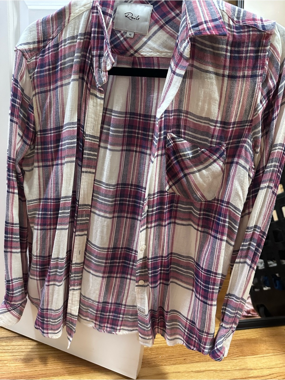 Rails Plaid Button-Up Shirt - Cream & Burgundy
